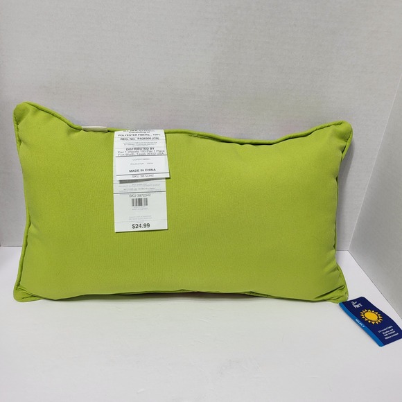 Pier 1 Selection Outdoor Lumbar Pillow Geometric Hexagon Lime Green Trim - Picture 3 of 7